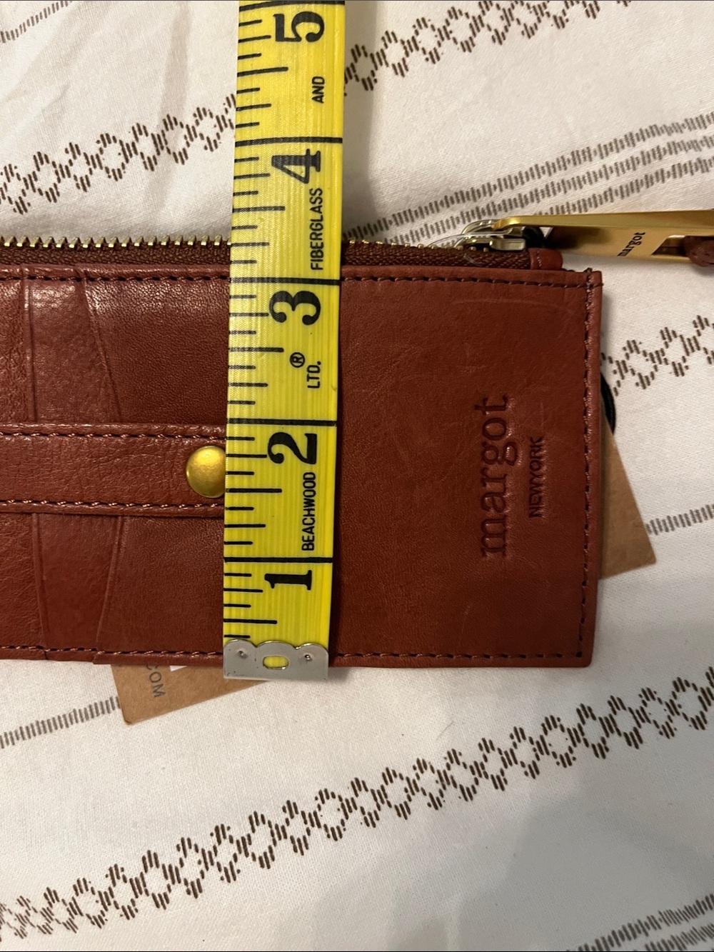 margot Leather Wristlet Card Holder in Rich Brown with Gold Hardware - Picture 6 of 6